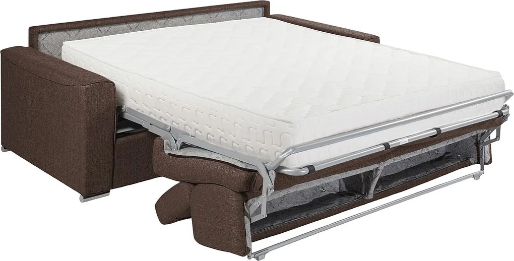 Kanapa 2-osobowa rozkładana typu express z brązowej tkaniny z siedziskiem z pianki z pamięcią kształtu - Powierzchnia spania 120 cm - Materac 22 cm z pianki i pamięciowej VIZIR