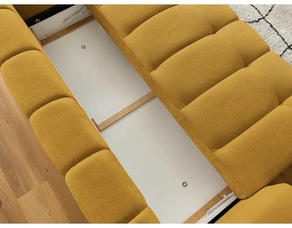 Musztardowa rozkładana/ze schowkiem sofa 251 cm Fuji – Bobochic Paris