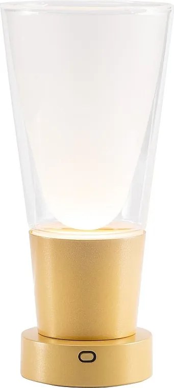 Zafferano Soffio Vase – akumulatorowa lampa stołowa LED IP65 z funkcją wazonu, dotykowy ściemniacz, szkło przezroczyste, złota podstawa, 10 h pracy