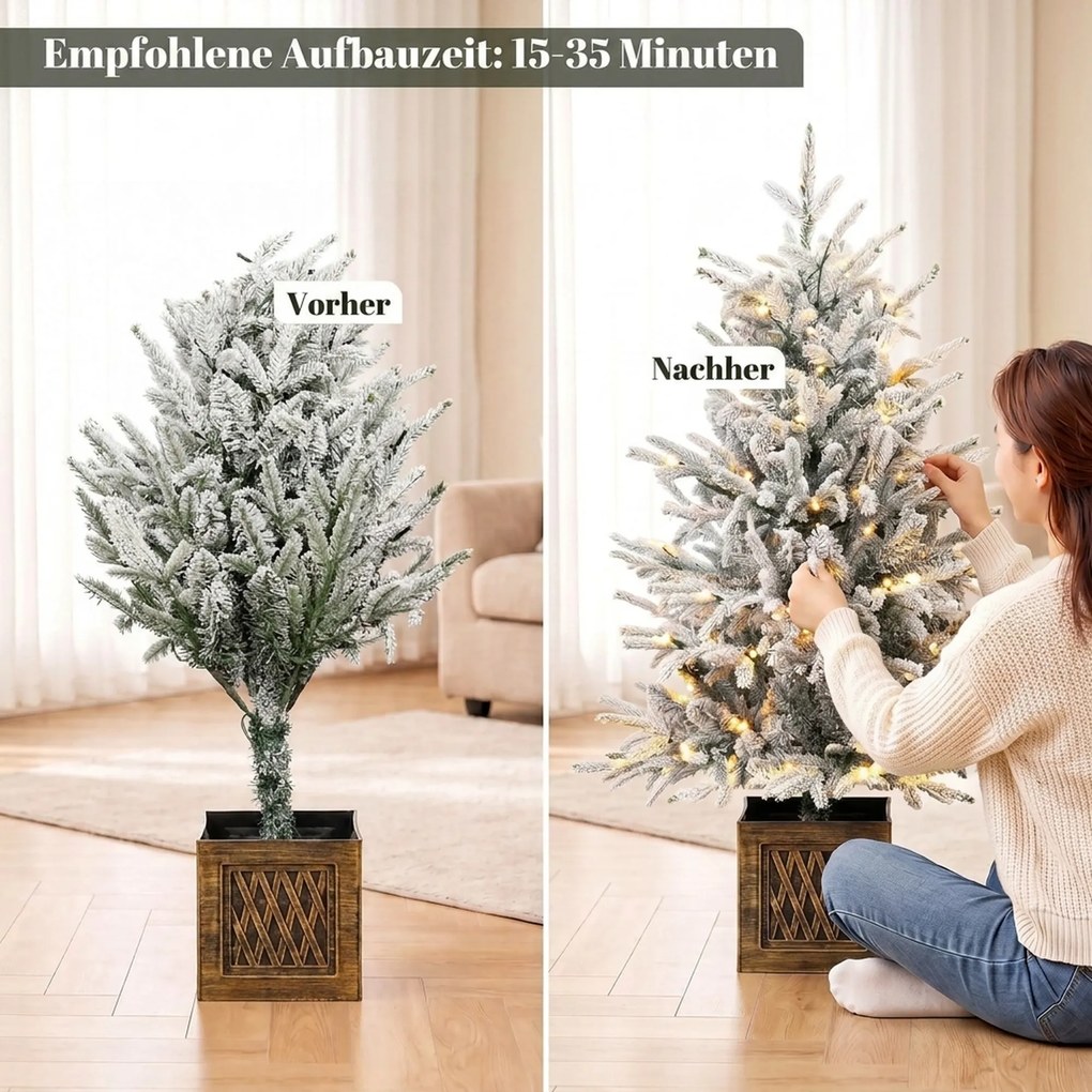 HOMCOM Drzewko bożonarodzeniowe na stół 90 cm, podświetlane, obsypane śniegiem, sztuczne, 70 ciepłych białych diod LED, 488 końcówek, zielony | Aosom PL