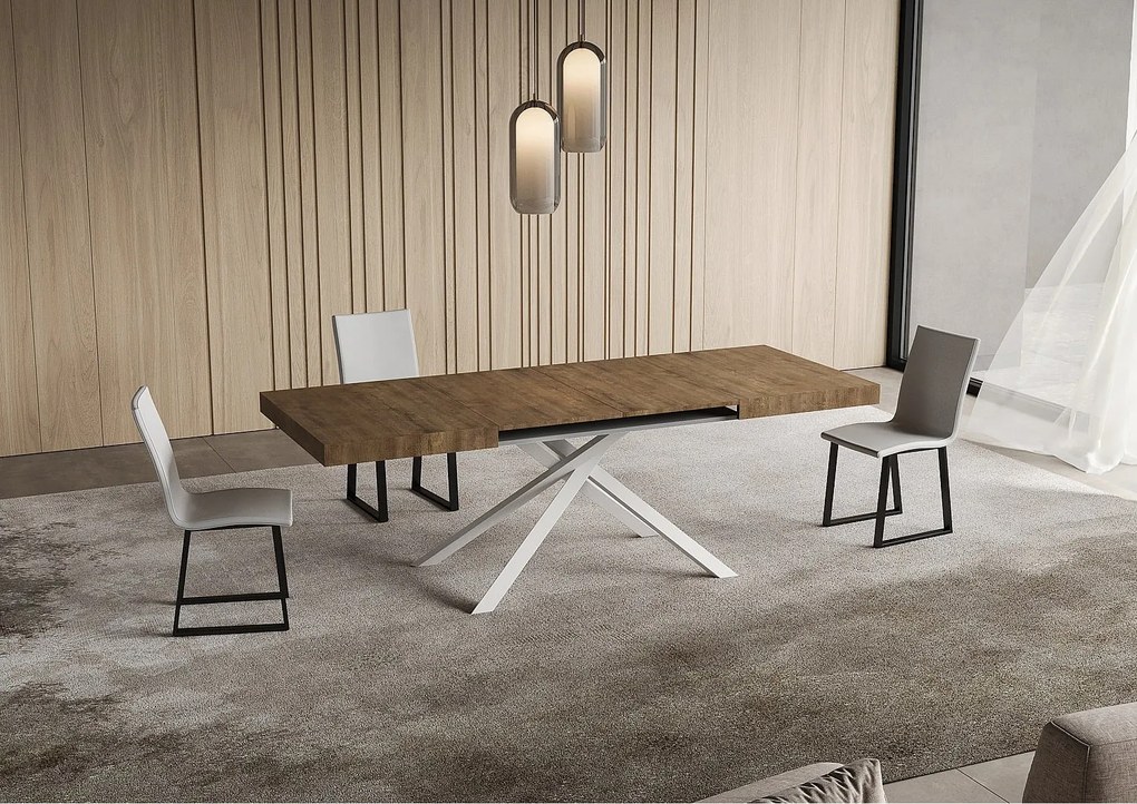 Stół rozkładany Niket orzechowy 140/244x90 cm z białymi nogami