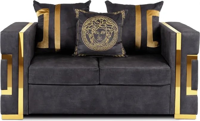 Sofa PALLAZO 2S Dwuosobowa Czarno/Złota Welurowa Nowoczesna Glamour