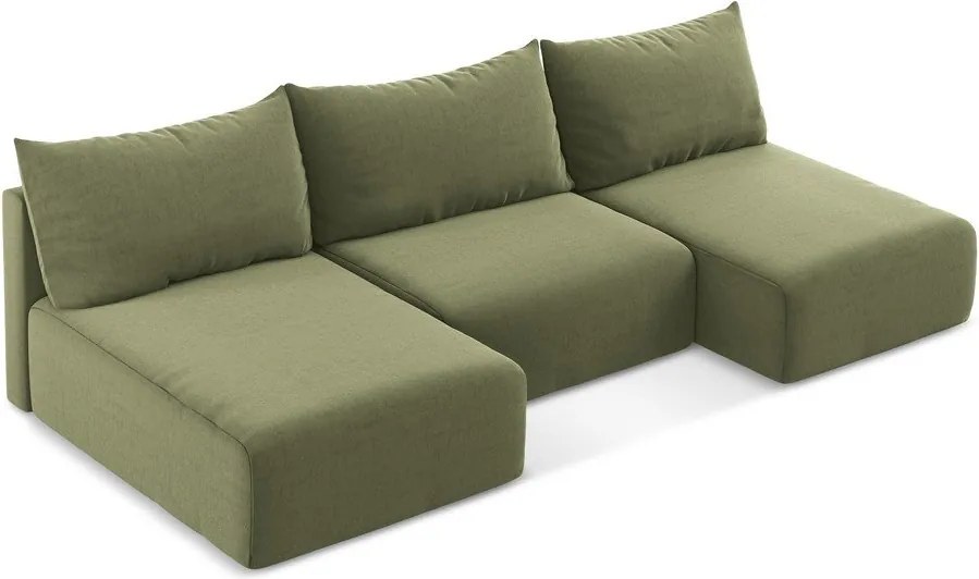 Zielony aksamitny rozkładany narożnik ze schowkiem (w kształcie litery U) Kalena – Makamii