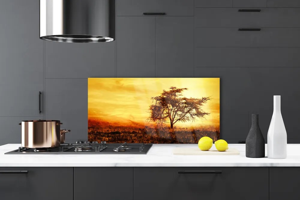 Panel Szklany do Kuchni Samotne Drzewo W Rozkwicie