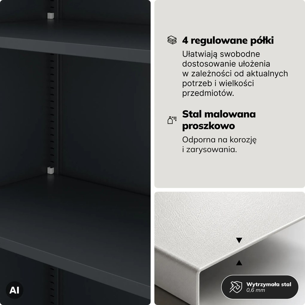 Szafa na akta kartotekowa na klucz antracytowo-niebieska, 450x1850x400 mm: ALEX