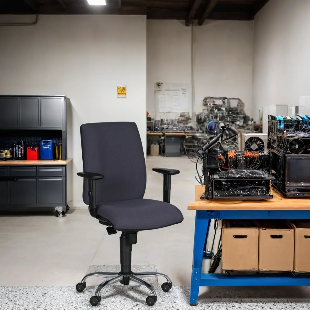 Krzesło robocze antystatyczne ESD, regulowane podłokietniki, aluminiowy krzyż, ciemnoszare