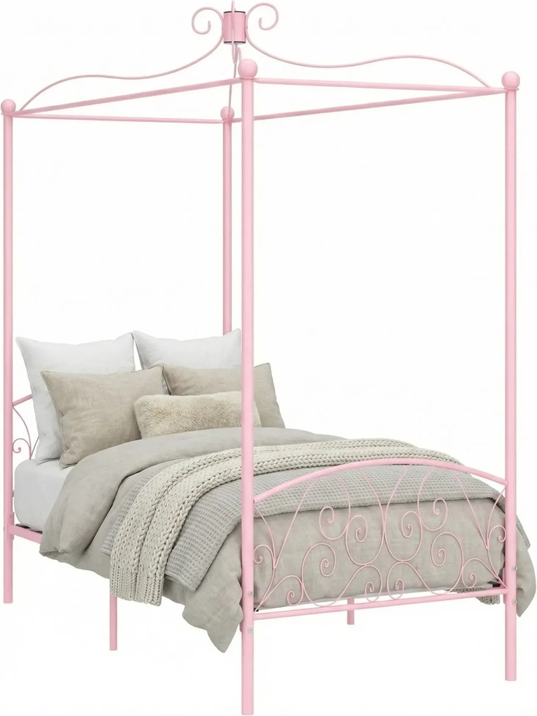 Różowe metalowe łóżko pojedyncze 90x200 cm G5-N04