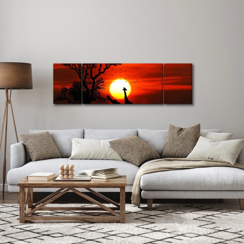 Obraz - Sylwetki zwierząt o zachodzie słońca (170x50 cm)