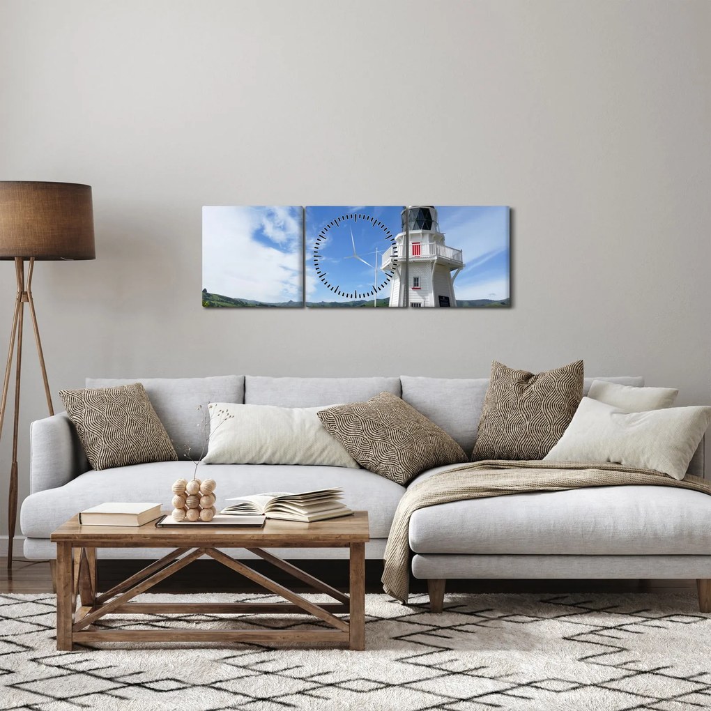 Obraz latarni morskiej Akaroa w Nowej Zelandii (z zegarem) (90x30 cm)