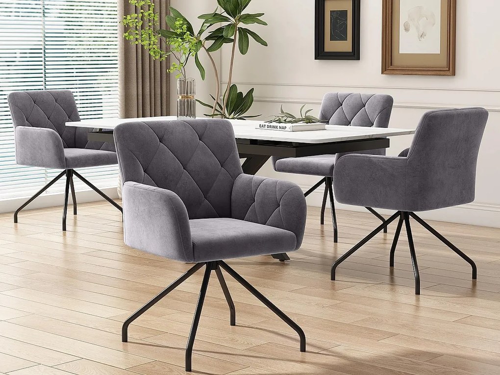 Zestaw 4 tapicerowanych krzeseł z weluru z metalowymi nogami - Szary