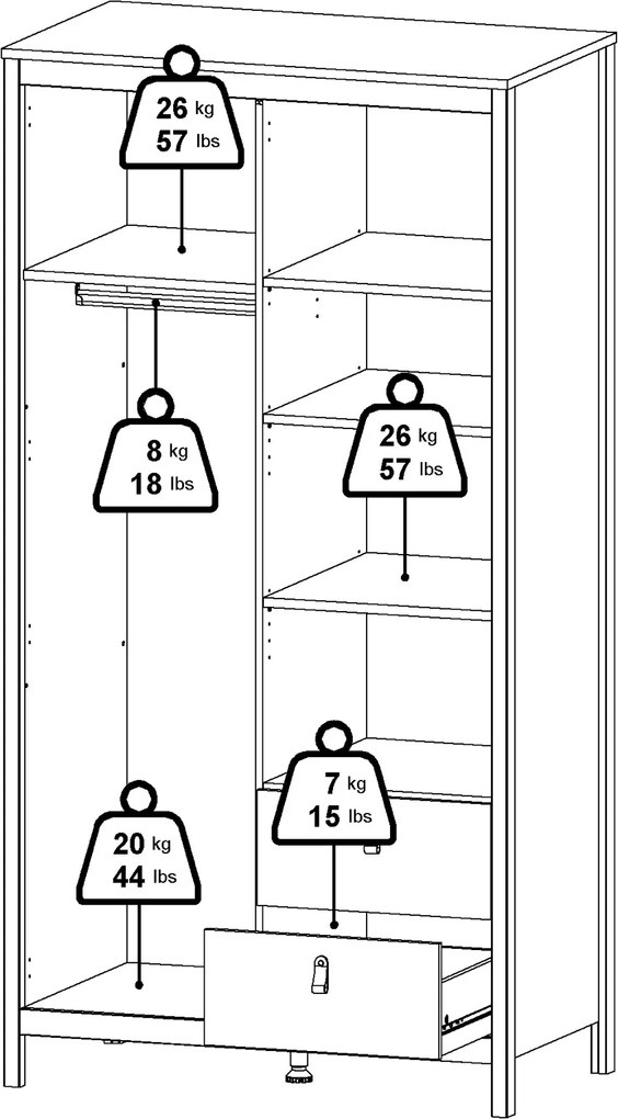 Dwudrzwiowa szafa z lustrem i szufladami Madrid, biały mat