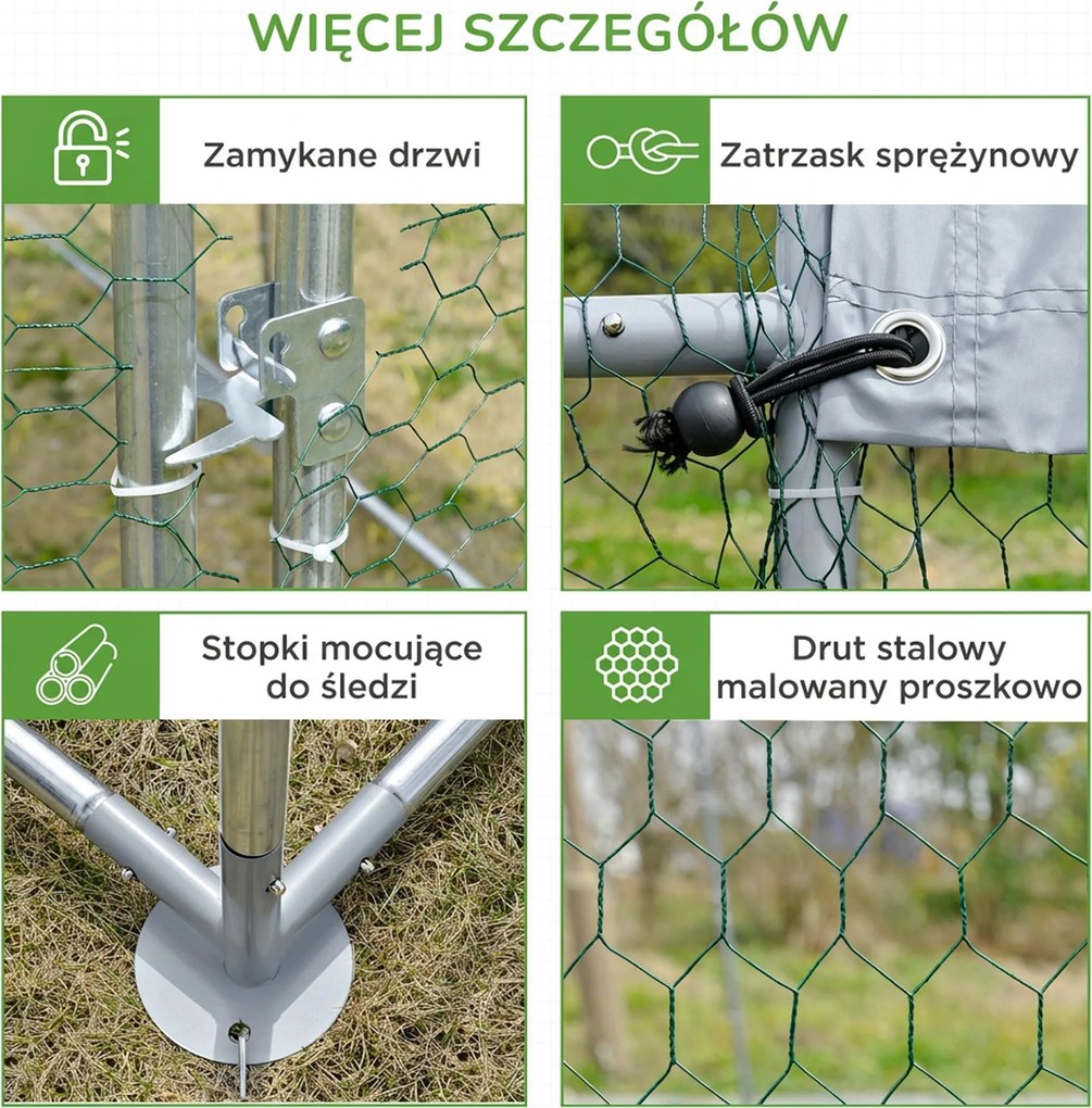 PawHut Wybieg dla małych zwierząt, outdoorowy wybieg dla kur, królików, kaczek, stabilna konstrukcja, stal i tkanina Oxford