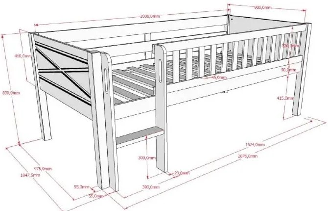 Białe podwyższone łóżko dziecięce z litego drewna sosnowego ze stelażem 90x200 cm Scott – Vipack