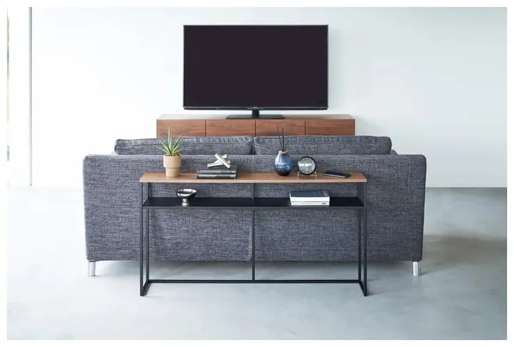Czarno-ciemnobrązowa konsola w dekorze jesionu 20,5x126 cm Tower – YAMAZAKI