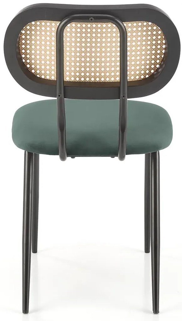 Zielone krzesło z rattanem w stylu boho D9-D45