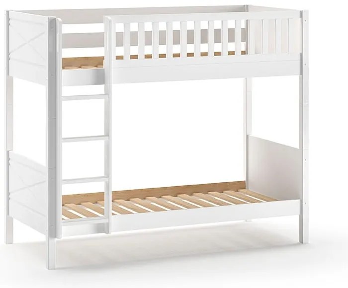 Białe piętrowe łóżko dziecięce z litego drewna sosnowego ze schowkiem 90x200 cm SCOTT – Vipack
