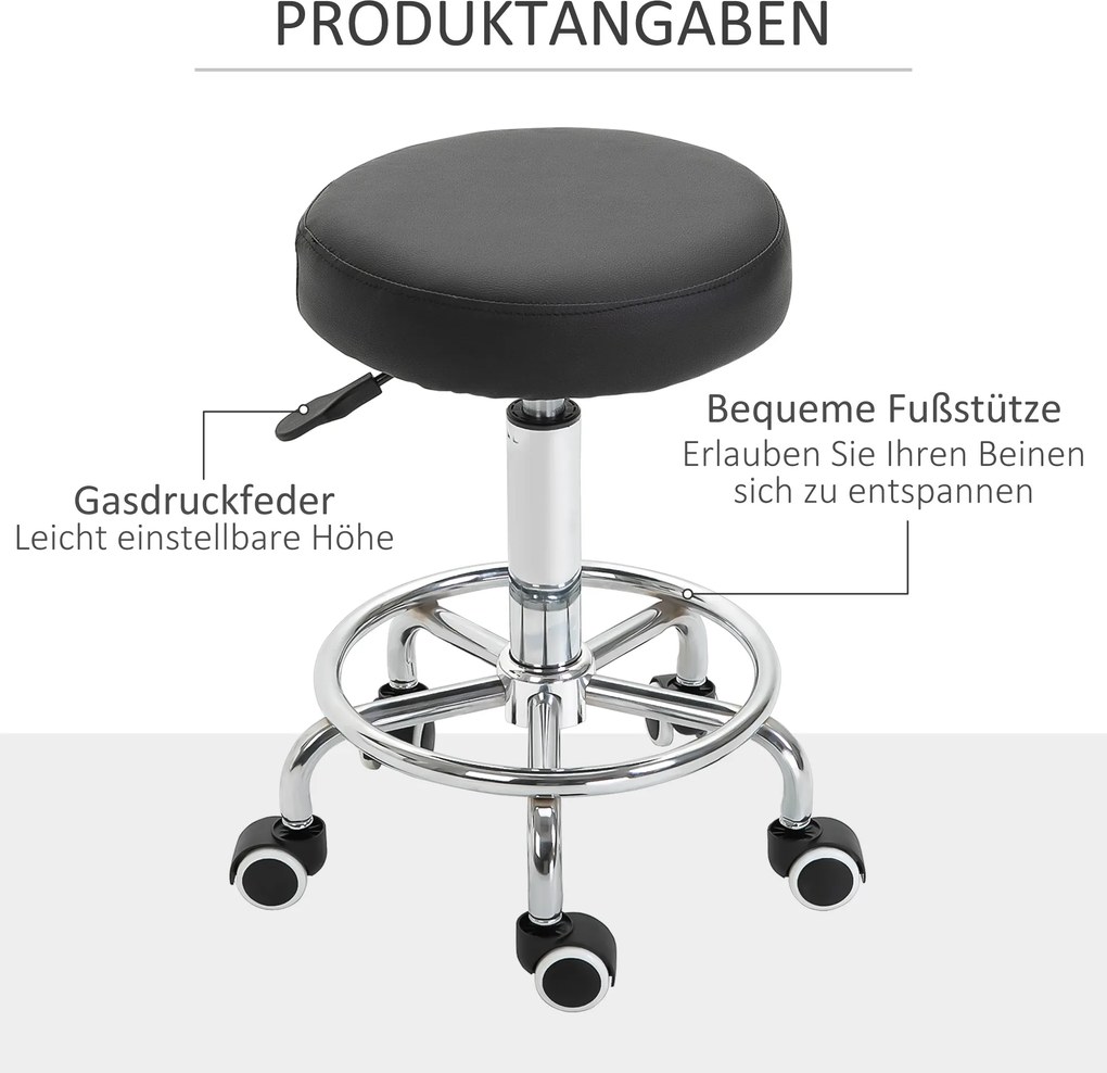 Vinsetto Taboret salonowy, regulowany, sztuczna skóra, do 110 kg, Ø42x50-64H cm, Czarny