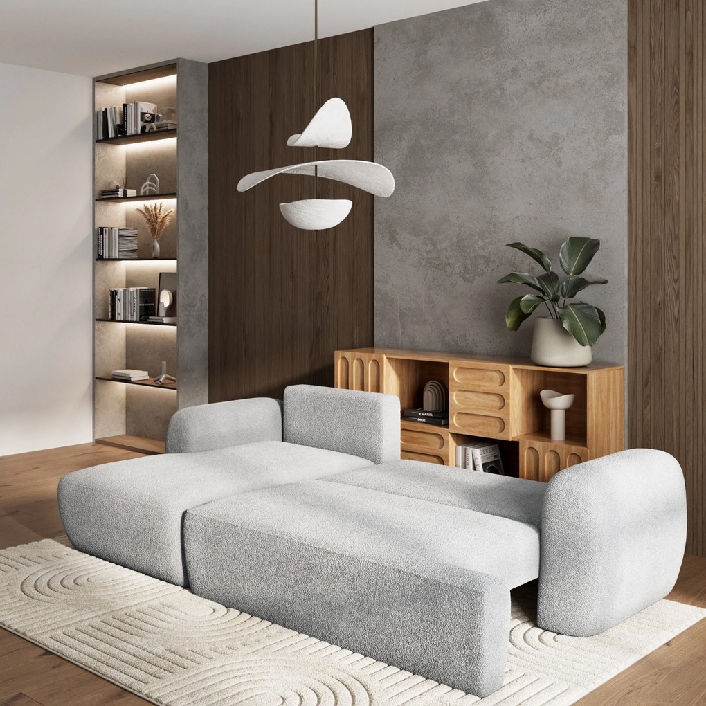 Masseno Narożnik MODENZA z funkcją spania i pojemnikiem na pościel Narozniki L, Rozkładana sofa - Jasnoszary, NOW OR NEVER 83