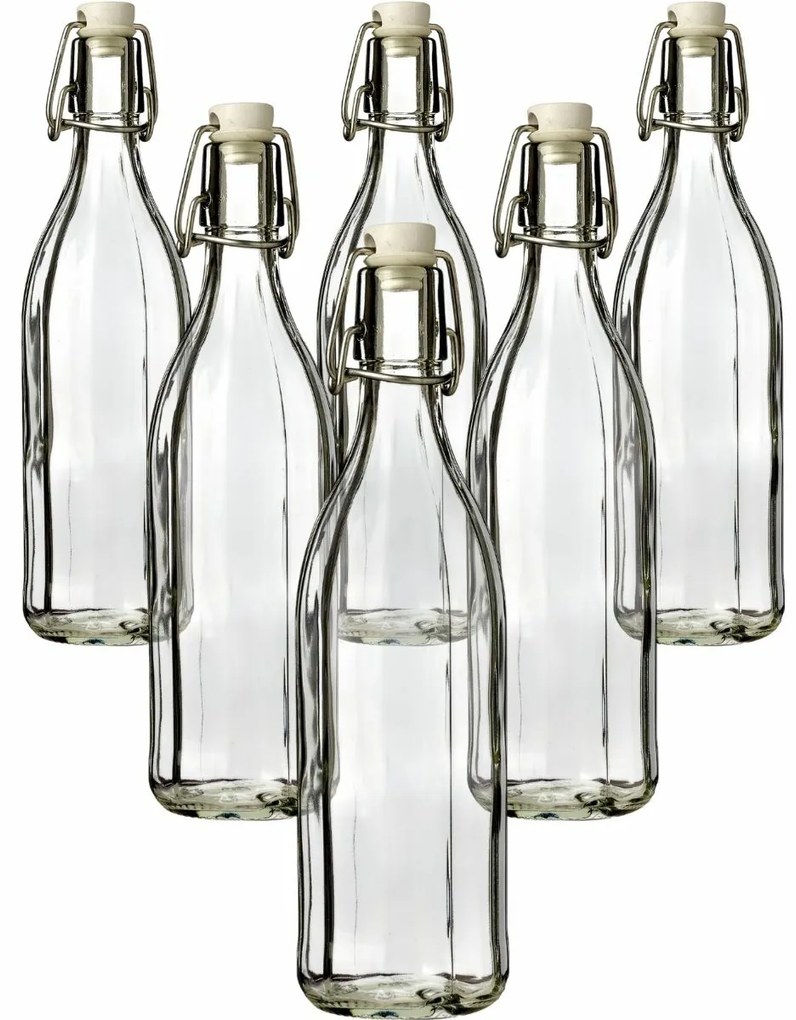 Szklana butelka z zamknięciem typu clip, 1 l, 6szt., 1 l
