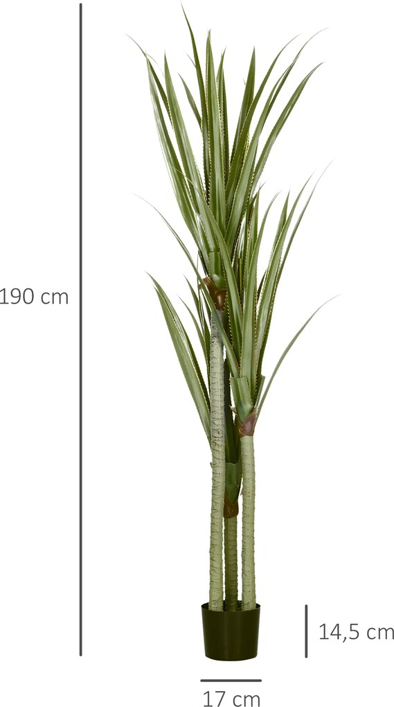 HOMCOM Sztuczna yucca duża 190 cm, roślina sztuczna z plastiku w donicy, 17 x 17 x 190 cm Szmaragdowy | Aosom PL