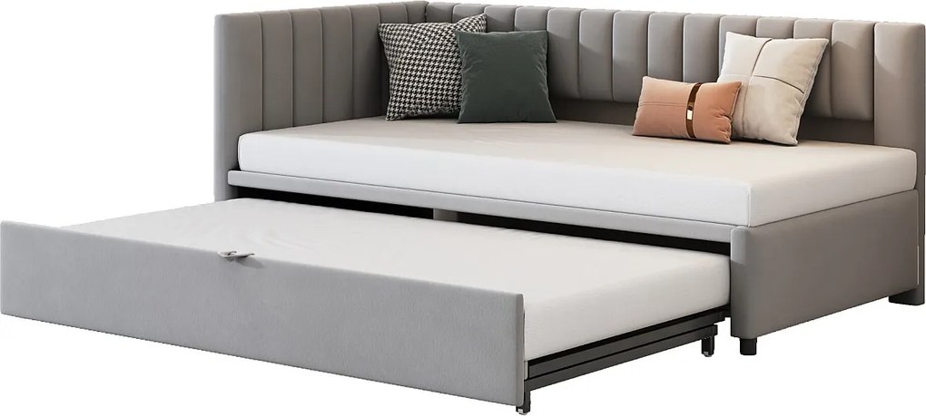 Łóżko wysuwane 90x200 cm - Łóżko dziecięce z stelażem - szary aksamit