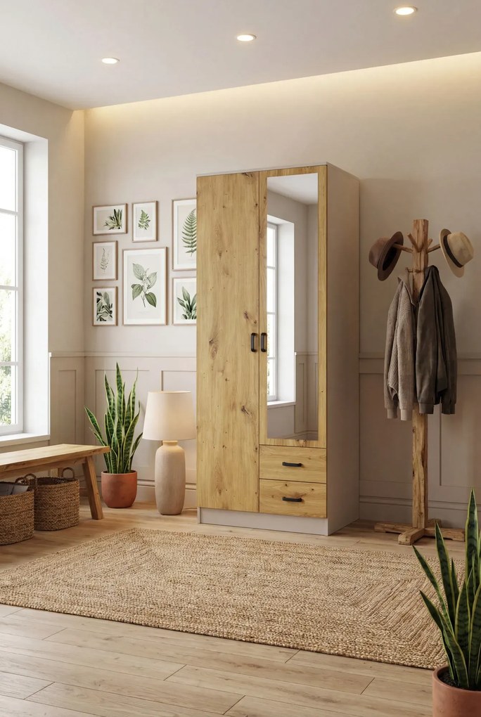 Szafa z lustrem i szufladami kaszmir + dąb artisan A6-B78