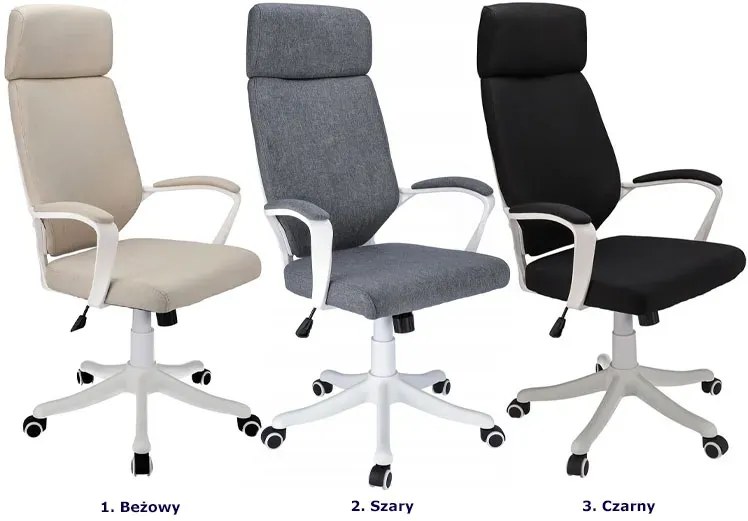 Beżowy ergonomiczny fotel biurowy z zagłówkiem do komputera - Dawo