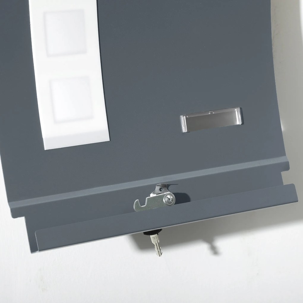 HOMCOM Skrzynka pocztowa z zamkiem, galwanizowana stal, 30 cm otwór na listy, Szara