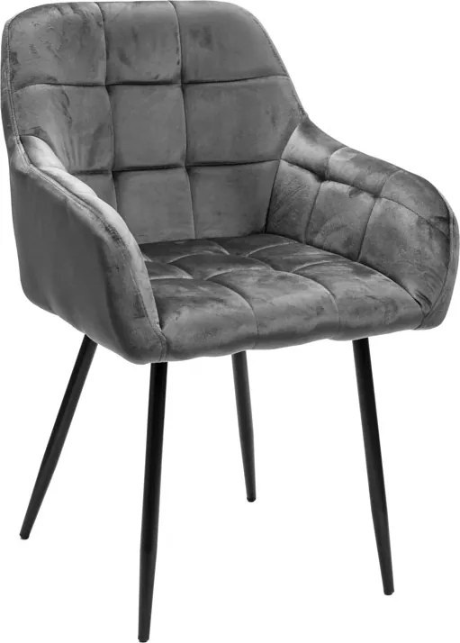 Szare krzesło jadalniane MARLEN VELVET z czarnymi nogami