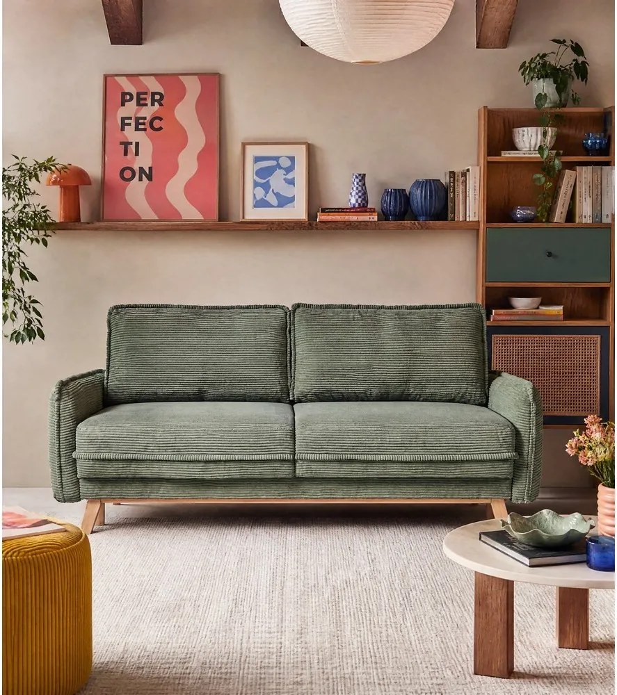 Jasnozielona sztruksowa rozkładana sofa 218 cm Tori – Bonami Selection