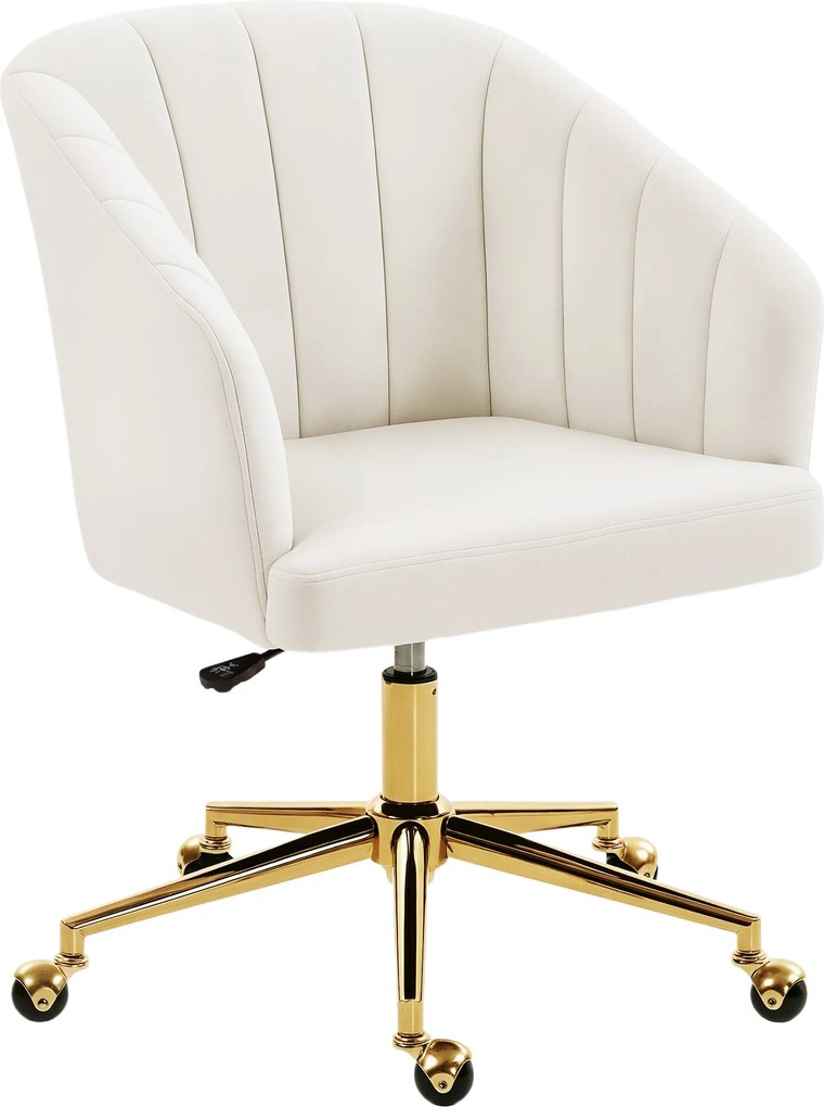 HOMCOM Fotel biurowy w aksamitnym stylu, wypełnienie piankowe, regulowany wysokościowo, na kółkach, stalowa podstawa, kremowy | Aosom PL