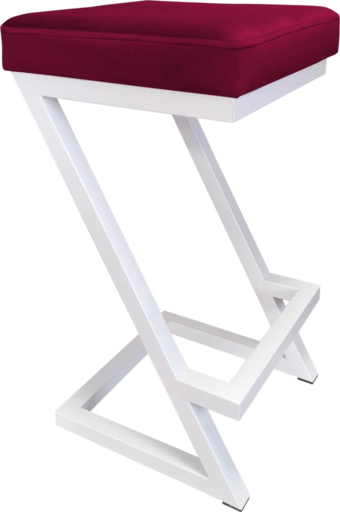 Hoker ZETA krzesło barowe tkanina Welur podstawa metalowa LOFT : Kolor Stelaża - Biały, Kolor tkaniny - VELVET - MG31