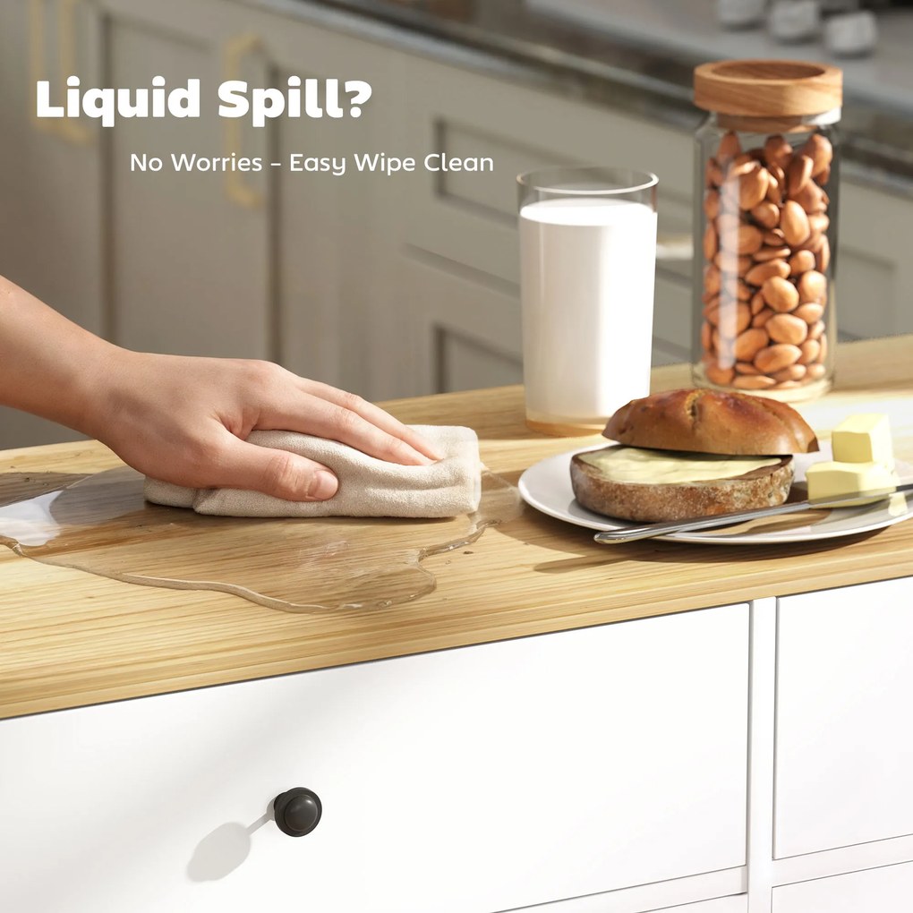 HOMCOM Przesuwna wyspa kuchenna na kółkach, 2 szuflady, 2 szafki, przesuwna, półka na przyprawy, uchwyt na ręcznik, uchwyt na noże, MDF, Biały