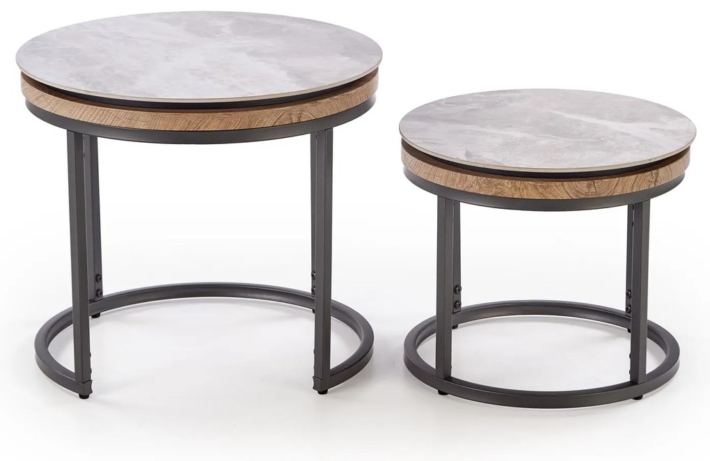 Zestaw 2 okrągłych ław 54/48 44/38 popiel spiek szaru marmur /grafit ITAKA