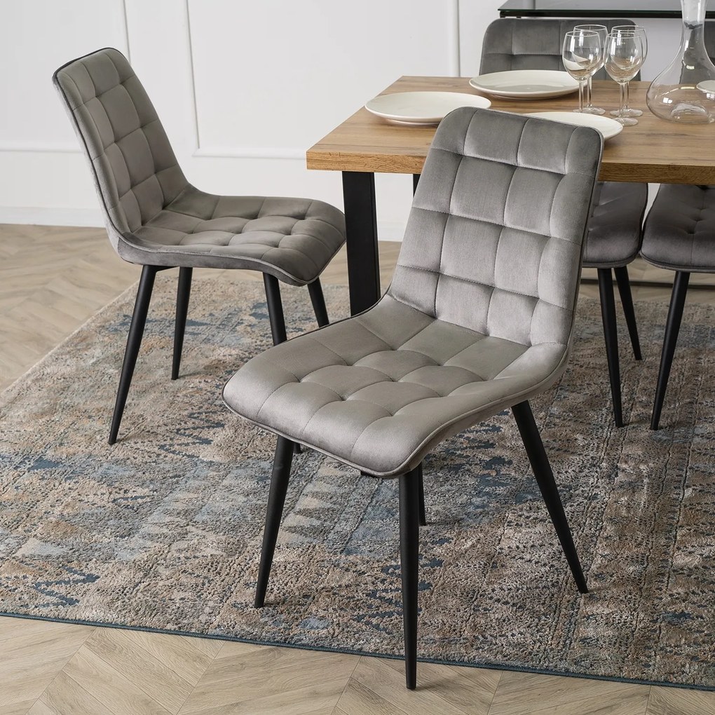 Krzesło Tapicerowane GOMEZ Szare Welurowe Nowoczesne Loft
