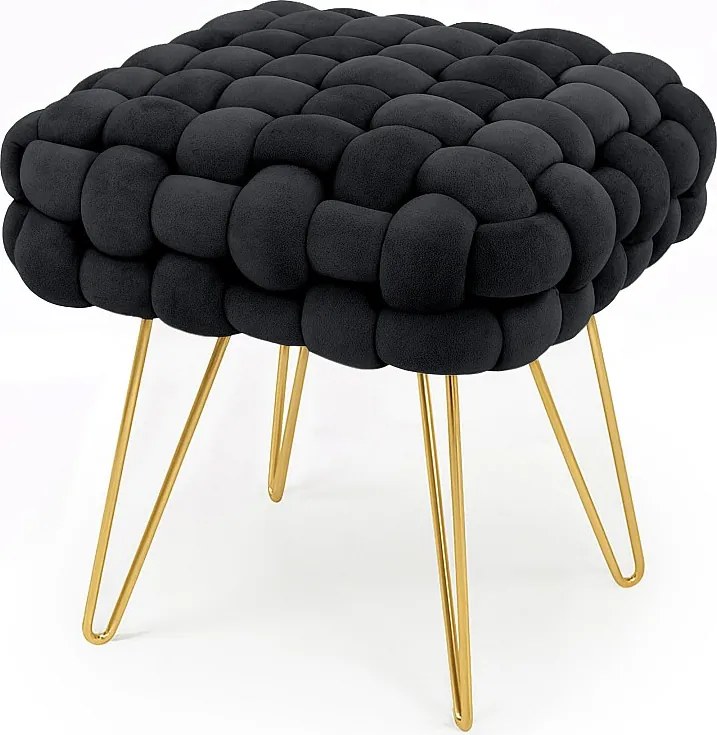 Pufa z plecioną tapicerką welurowa 38 cm DOTTY Czarna