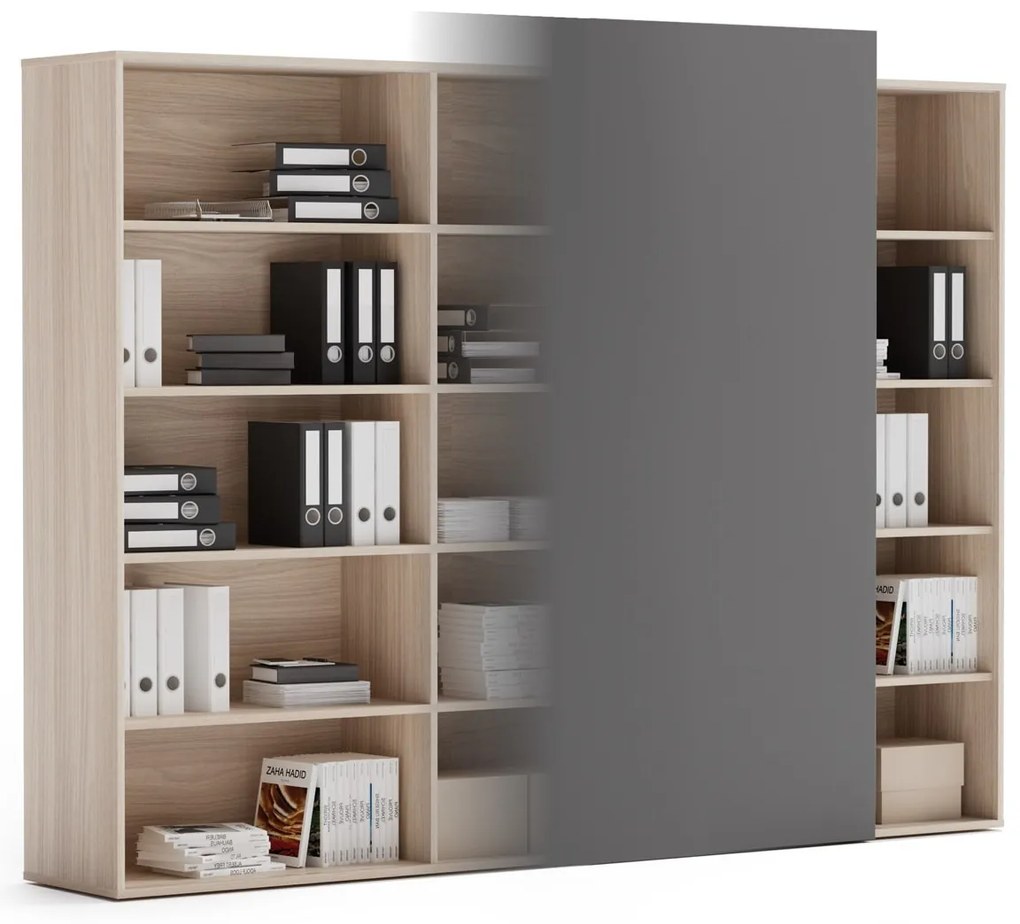 Regał biurowy wysoki długi BLOCK, 2390 x 400 x 1748, Dąb naturalny / grafitowy