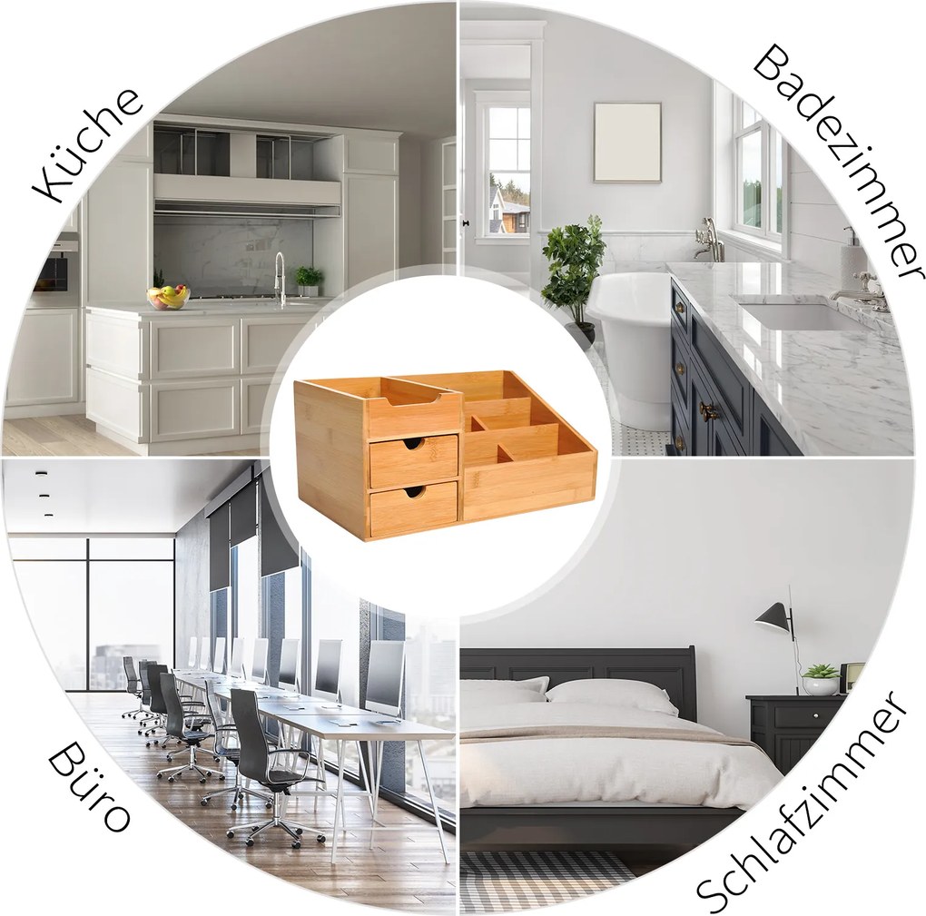 Homcom Organizer na biurko z 2 szufladami Naturalny Drewniany Praktyczne przechowywanie 33x205x155cm | Aosom PL