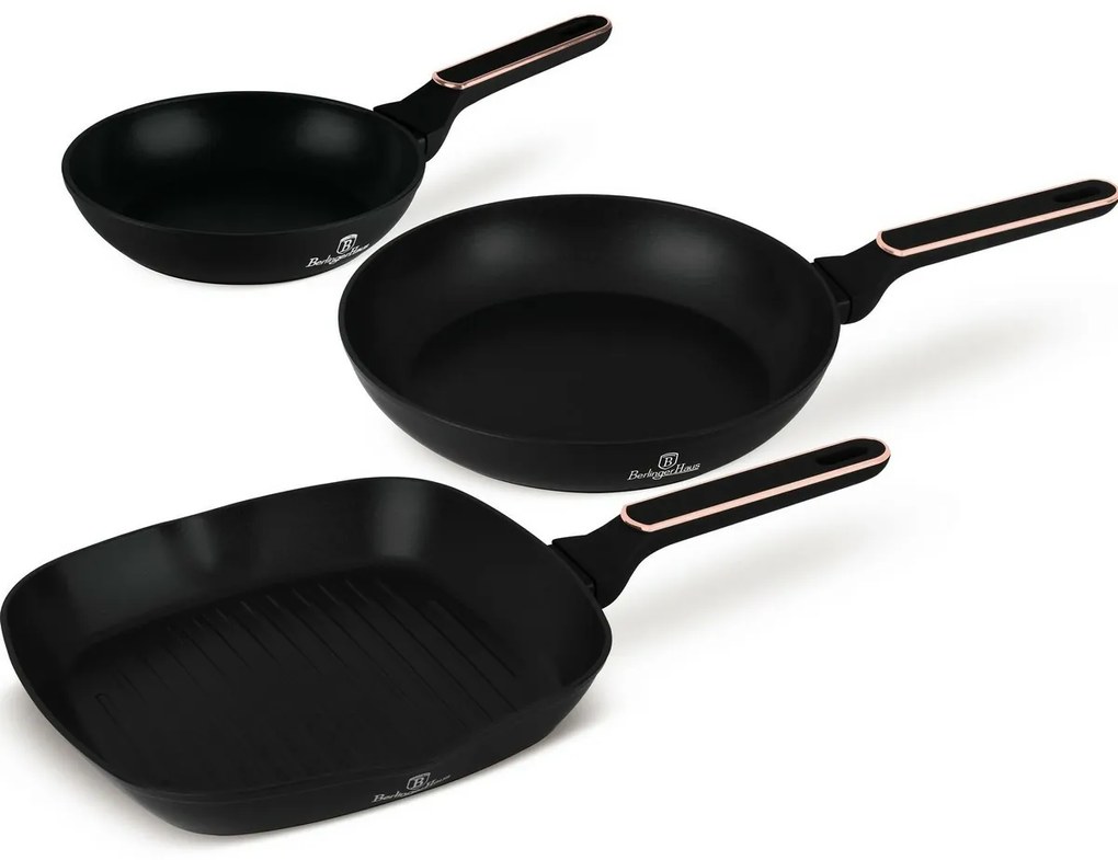 BerlingerHaus Zestaw patelni z powłoką tytanową Black Rose, 3 szt.
