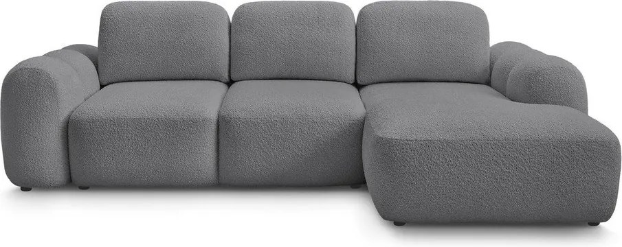 Szary rozkładany narożnik z materiału bouclé ze schowkiem (prawostronny/z szezlongiem) Montaigne – Bobochic Paris