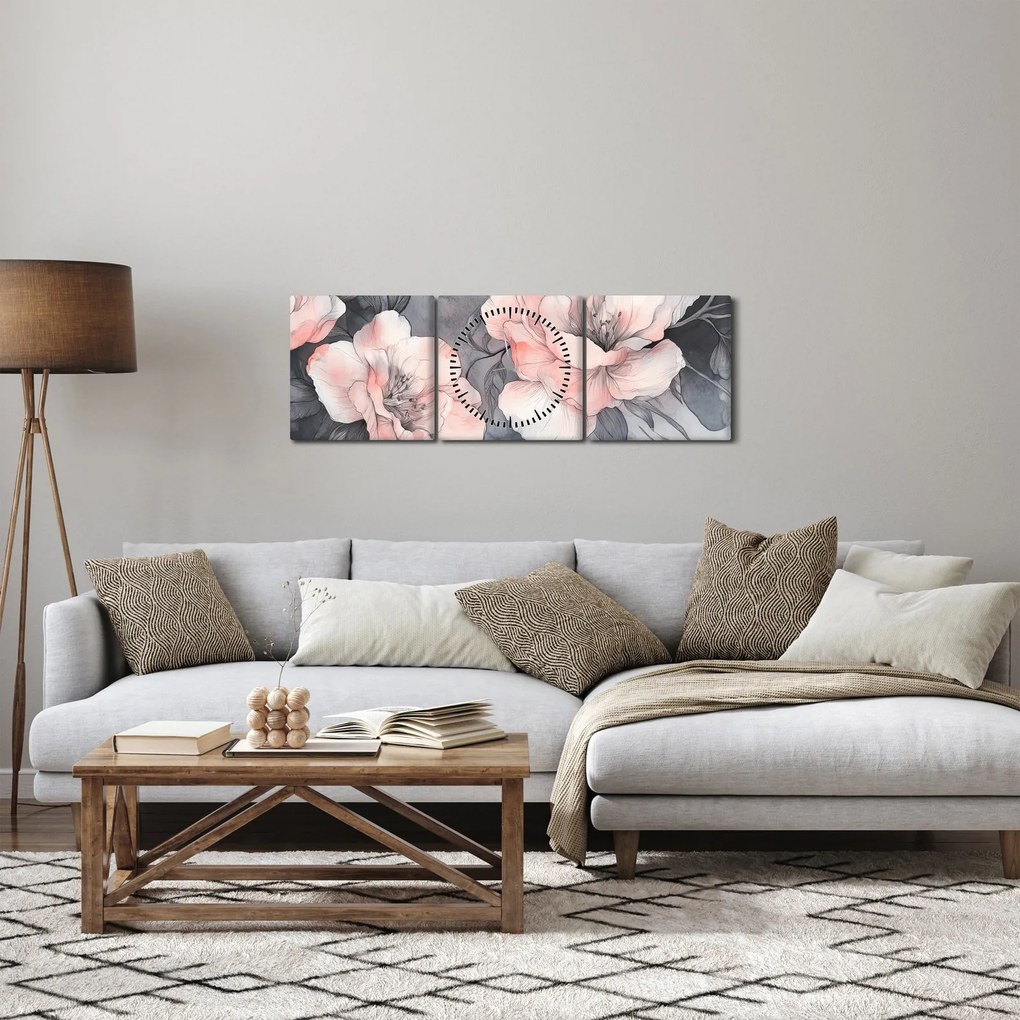 Obraz - Szkic kwiatów (z zegarem) (90x30 cm)