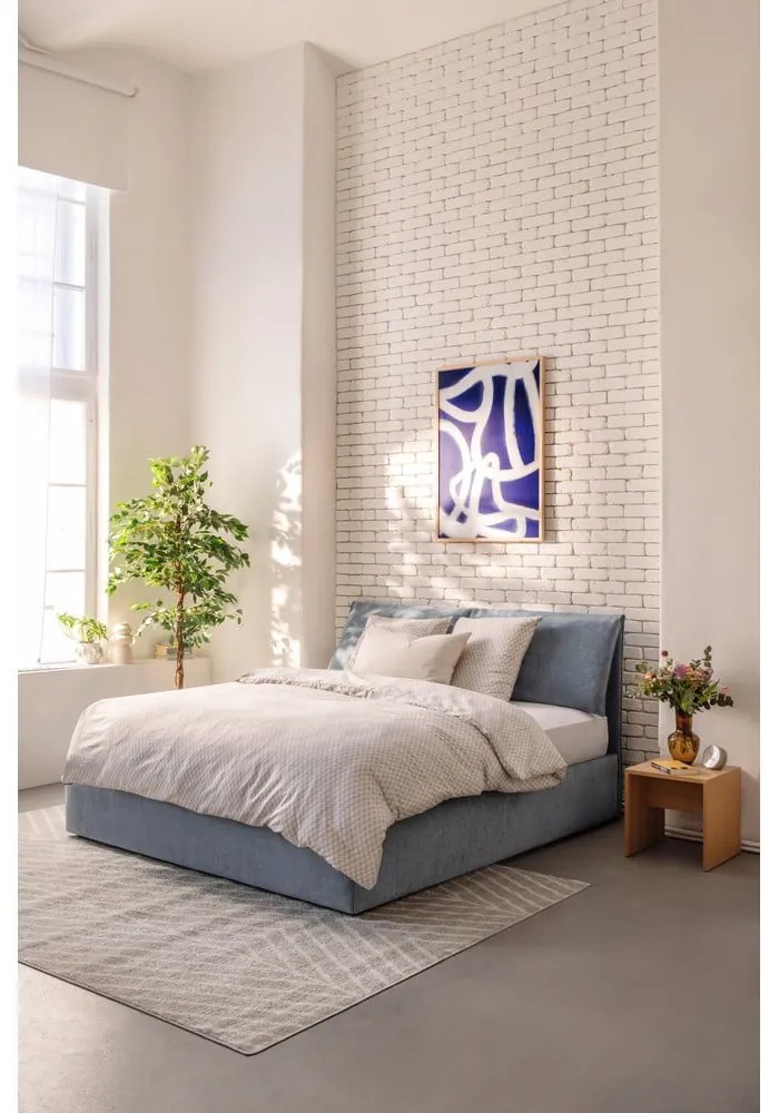 Niebieskie tapicerowane łóżko dwuosobowe ze schowkiem i stelażem 180x200 cm Myra Pillow – Bonami Selection