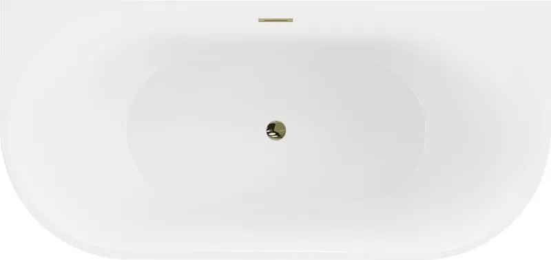 Mexen Oval wanna wolnostojąca przyścienna 150 x 75 cm, biała, przelew złoty - 52671507500-50
