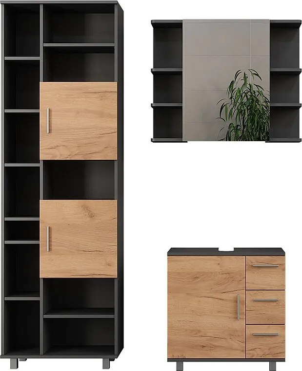 Zestaw mebli łazienkowych antracyt/złoty dąb 60.2x33x60.8 ilias