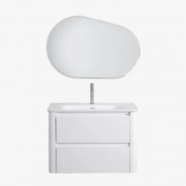Zestaw Wiszących Mebli Łazienkowych Zintegrowany Z Umywalką Egerton Biała & Owalna Lampa Led - Sklum