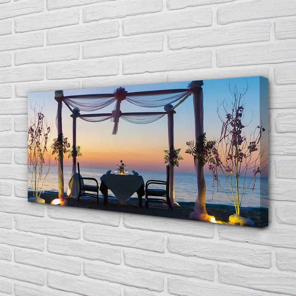 Obraz na płótnie Kolacja nad Morzem o Zachodzie