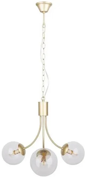 Elegancka lampa wisząca w kolorze mosiądzu z trzema szklanymi kloszami - V120-Beluso