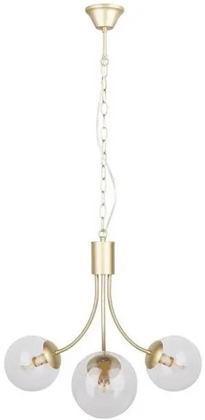 Elegancka lampa wisząca w kolorze mosiądzu z trzema szklanymi kloszami - V120 W6-Z49