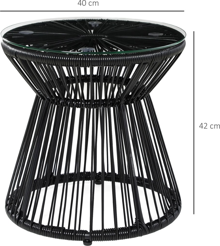 Outsunny Stolik ogrodowy w stylu boho, odporny na warunki atmosferyczne, PE-Rattan, 40 cm x 40 cm x 42 cm, Czarny