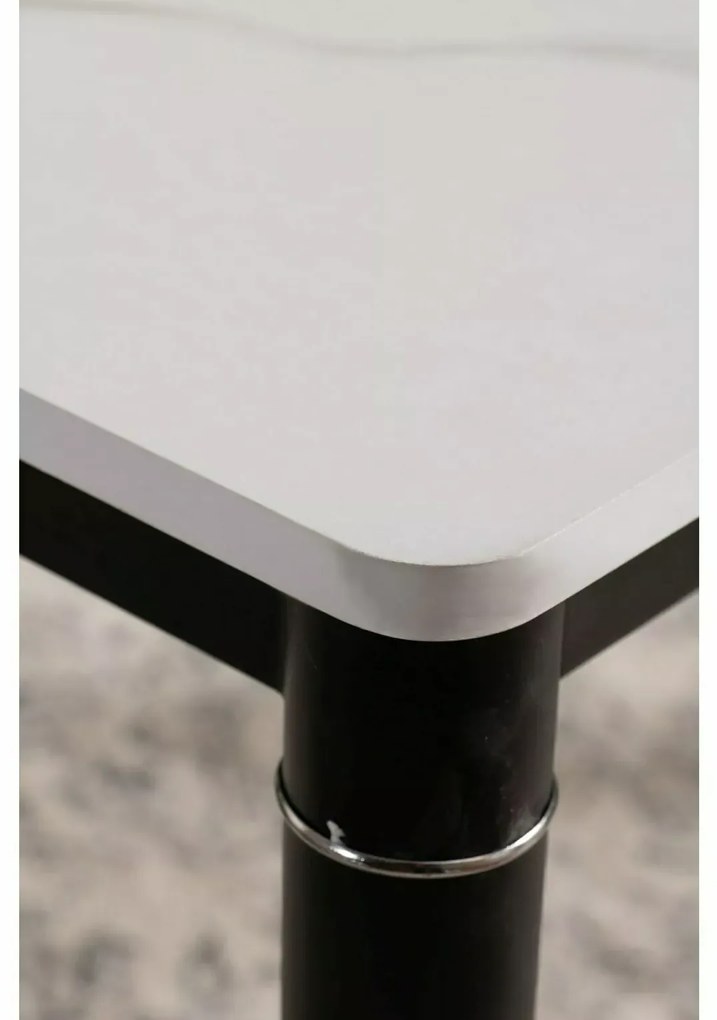 Czarny stół jadalniany DAMAR 100x70 cm, biały dekor marmurowy